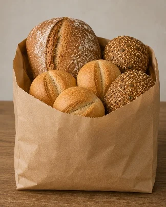 Moos-Tüte mit Brötchen und Brot