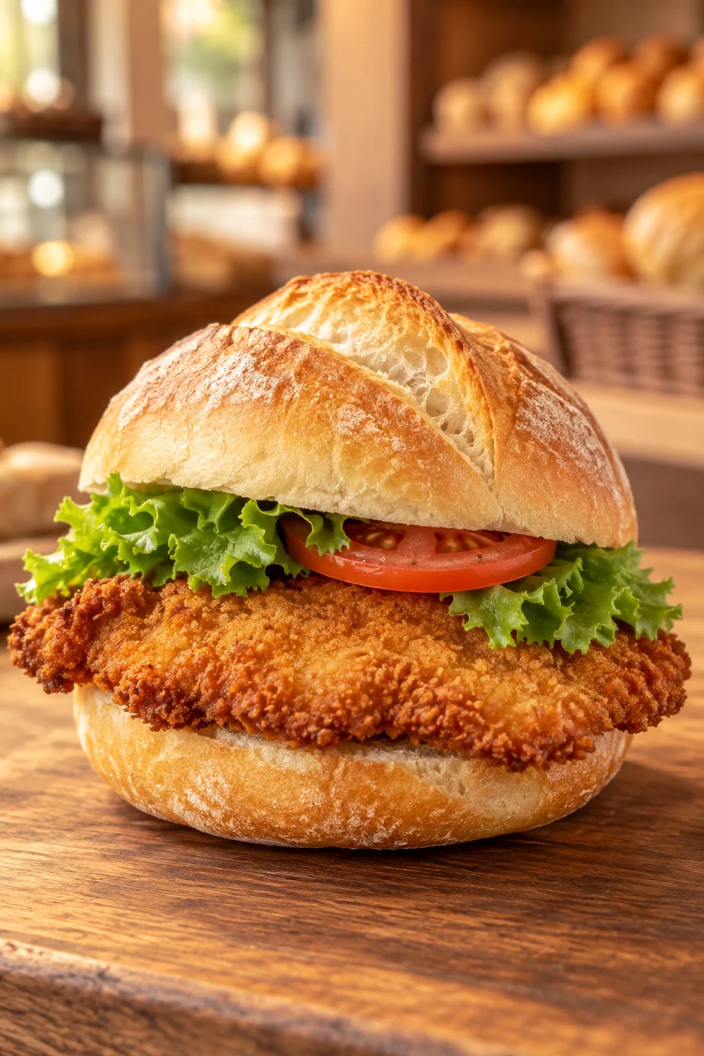 Frisch belegtes Schnitzelbrötchen